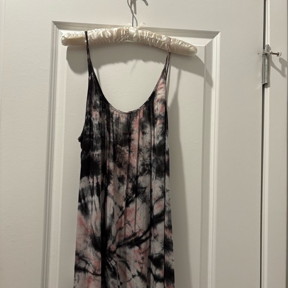 Tie-Dye Spaghetti Strap Maxi Dress - Black & Blush